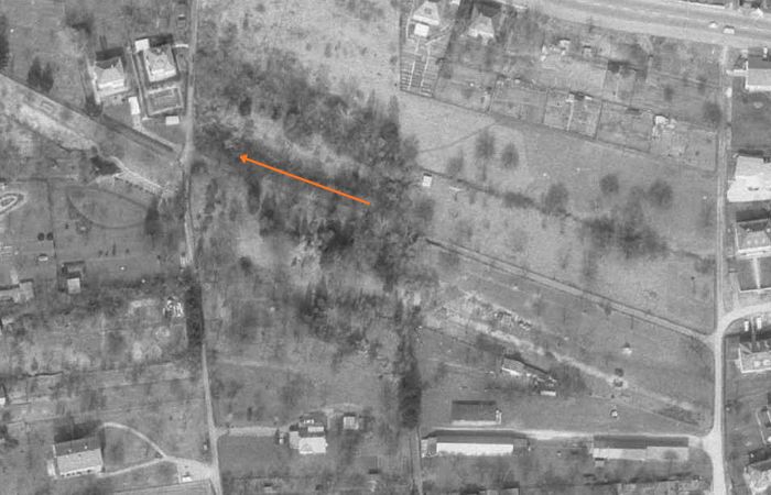 Wildergrund Maihäldenspielplatz Weg auf 1968er Luftbild - historische Luftaufnahme